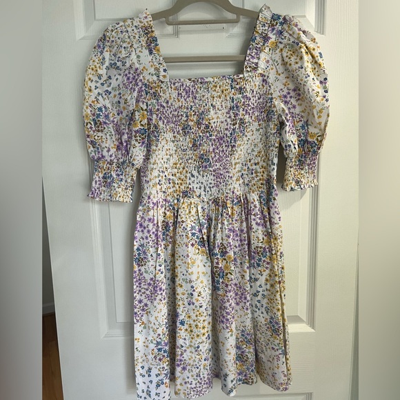 1. State Floral Puff and Smocked Sleeve Smocked Bodice Dress - Picture 9 of 11